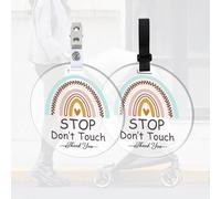FREEBLOSS 2 Pack No Touching Baby Sign Boho Rainbow No Kissing Baby Stroller Tag Please Do Not Touch Baby Sign with 4 Hanging Strap and Clip for Newborn Baby Girl Boy, Gift for New Mom Dad