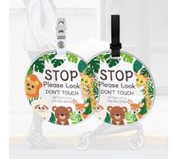 FREEBLOSS 2 Pack No Touching Baby Sign Forest Animals No Kissing Baby Stroller Tag Please Do Not Touch Baby Sign with 4 Hanging Strap and Clip for Newborn Baby Girl Boy, Gift for New Mom Dad