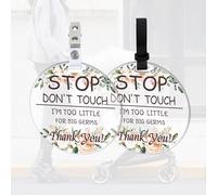 FREEBLOSS 2 Pack No Touching Baby Sign Watercolor Flowers No Kissing Baby Stroller Tag Please Do Not Touch Baby Sign with 4 Hanging Strap and Clip for Newborn Baby Girl Boy