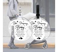 FREEBLOSS 2 Pack Please Do Not Touch or Kiss Baby Sign Stroller Sign No Touching Baby Sign for Car Seat Baby Cloth Pattern Baby Stroller Tag with Hanging Straps and Clips
