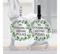 FREEBLOSS 2 Pack Please Do Not Touch or Kiss Baby Sign Stroller Sign No Touching Baby Sign for Car Seat Leaf Wreath Pattern Baby Stroller Tag with Hanging Straps and Clips