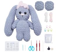 FREEBLOSS 2 Set Bunny Crochet Kit for Beginners Crochet Easter Rabbit Crochet Yarn and Hook Set Crochet Starter Kit with Video Tutorial Crochet Animal Kit Crafts for Adults Enthusiast Easter Gift