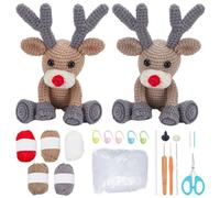 FREEBLOSS 2 Set Crochet Elk Crochet Kit for Beginner Christmas Crochet Kit with Step by Step Video Handmade Crochet Set Christmas Ornament Learn to Knitting Kits for Adults