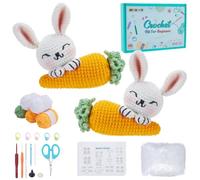 FREEBLOSS 2 Set Crochet Kit Crochet Easter Rabbit&Carrot Crochet Animals Kit for Beginners with Video Tutorials Crochet Starter Kit Crochet Yarn and Hook Set for Beginners Knitting Kit for Easter Gift