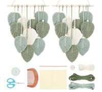 FREEBLOSS 2 Set DIY Macrame Leaf Wall Hanging Beginners Macrame Kit Leaf Woven Tapestry Feather Wall Hanging DIY Macrame Kit for Adults Birthday Gift