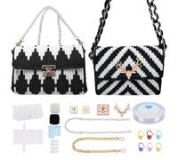 FREEBLOSS 2 Set DIY Plastic Canvas Mesh Bag Kit Blank Mesh Canvas Sheets for Embroidery Needlepoint Craft Kit Knit and Crochet Projects Handbag Making Accessories, Black and White