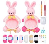 FREEBLOSS 2 Set Easter Bunny Crochet Kit for Beginners Easter Basket Crochet Animal Kit with Step-by-Step Video Tutorials Knitting Supplies for Adults Easter Basket Decor