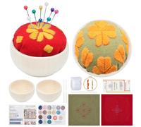 FREEBLOSS 2 Set Flower Sashiko Pincushion Kit Sashiko Kit Sashiko Pincushion Sewing Kit Embroidery Japanese Sashiko Pincushion with Wooden Base Sewing Crafting Fabric Winter Flower Sashiko Sewing Kit