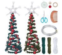 FREEBLOSS 2 Set Macrame Christmas Tree with Wooden Rings Boho Decor Christmas 3D Macrame Hanging Ornament Christmas Tree Ornaments Macrame Kit for Beginners Lampshade