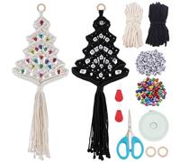 FREEBLOSS 2 Set Macrame DIY Kit Christmas Tree Macrame Tassels Wall Hanging Skull Christmas Tree Hanging Ornaments Skull Wall Tassels Tapestry with Wooden Star for Handmade Craft Beginners