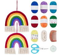 FREEBLOSS 2 Set Macrame Rainbow Kit Rainbow Color Boho Wall Decor Macrame Tassels For Crafts Rainbow Wall Hanging Macrame Kit For Beginners
