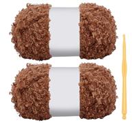 FREEBLOSS 2 Skeins of Teddy Bear Yarn 200g/7.05oz Brown Curly Yarn DIY Textured Curly Yarns for Crocheting and Knitting
