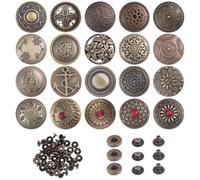FREEBLOSS 20 Set Antique Fasteners Snaps Decorative Snap Button Set Vintage Brass Snaps Heavy Duty No-Sew Button Snap for Jackets Bags Corsets DIY Leather Crafting Projects
