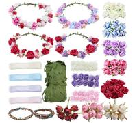 FREEBLOSS 20 Set Blossom Crowns Making Kit Make Your Own Flower Wreath Fairy Flower Headbands Crown DIY Rose Crown Garland Presents for Party Valentine's Day Floral Crowns