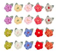 FREEBLOSS 20Pcs Crochet Roses Applique Crochet Flower Applique Handmade Flower Embellishments Sew On Patches Knitted Handmade Appliques for Clothes or Arts Crafts DIY Decor 10 Colors
