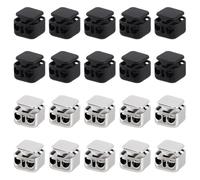FREEBLOSS 20Pcs Heavy Duty Cord Locks Double Hole Drawstring Stopper Fastener 2 Colors Draw String Clip Metal Toggles for Drawstrings Shoelaces