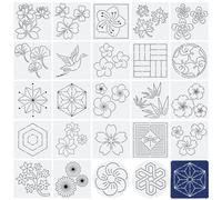 FREEBLOSS 24Pcs Sashiko Stencil Set PET Sashiko Templates Square Embroidery Template Sashiko Kit Sashiko PET Stencil Kit Embroidery Pattern Stencil for Quilting Drawing Line 5.5"*5.5"