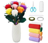 FREEBLOSS 25 Set Crepe Paper Flowers Champagne Rose Style Crepe Paper Kit with Video Tutorials Crepe Paper Sheets Crepe Paper for Flower Making for Beginners Party Decoration