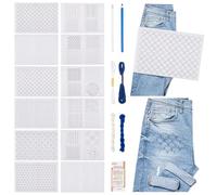 FREEBLOSS 26 Pcs Sashiko Embroidery Pattern Stabilizers Set Water Soluble Embroidery Patterns Sewing Stabilizers Includes Sashiko Thread Needles and Fabric Sashiko Kit for Embroidery Lovers 21x29.7cm