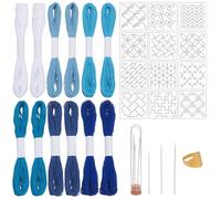 FREEBLOSS 28pcs Sashiko Thread Kit Sashiko Stencils Needles Thimble Set Cotton Embroidery Thread Quilting Patterns Templates Sewing Accessories for Sewing Enthusiasts Gift