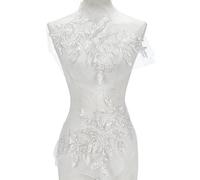 FREEBLOSS 2Pc 3D Beaded Embroidery Sequin Lace Applique Sew On Flower Fabric Collar Patch Beaded Embroidery Flower Lace Applique White Embroidery Fabric