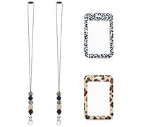 FREEBLOSS 2Pc ID Badge Holder Leopard Silicone Bead Lanyard Badge Holder with Silicone Beaded Positivity Necklace Lanyards for ID Badges for Women with Lanyard for Nurses Office School