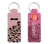 FREEBLOSS 2PC Leopard Print Lipstick Holder Keychain, Novelty Lip Balm Cover Keychain, Unisex Women's Fashion Keychain, Brown