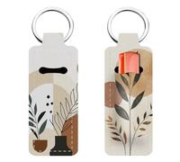 FREEBLOSS 2PC Plant Patterned Lip Balm Keychain Holder, Bohemian Style, Earth Tones Brown, Unisex-Adults