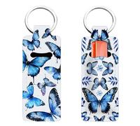 FREEBLOSS 2Pcs Butterfly Lip Balm Holders Sleeves Keychain Chapstick Keychains Lipstick Holder Keychain Chapstick Holder Key Chain for Women Elastic Sleeves for Lipstick 1.5x3.8''