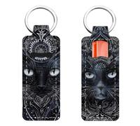 FREEBLOSS 2Pcs Cat Chapstick Holder Keychain 1.5x3.8'' Lip Balm Holder Keychain with Black Cool Cat Pattern Lightweight Lipstick Sleeve Pouch for Women Gift
