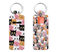 FREEBLOSS 2Pcs Cats Chapstick Holder Keychain 1.5x3.8'' Lip Balm Holder Keychain with Cartoon Cat Pattern Lightweight Lipstick Sleeve Pouch for Women Gift