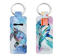FREEBLOSS 2Pcs Chapstick Holder Keychain 1.5x3.8'' Lip Balm Holder Keychain Lightweight Lipstick Sleeve Pouch with Turtle Pattern for Women Girls