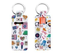 FREEBLOSS 2pcs Chapstick Holder Keychain Bulk Microphone Singer Pattern Lip Balm Sleeve Pouch Lip Balm Holder Keychain Lipstick Storage Case for Women Gift 3.8 x 1.5inch