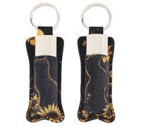 FREEBLOSS 2Pcs Chapstick Holder Keychain Cat Lip Balm Keychain Holder Chap Stick Holder with Clip Chapstick Key Chain Holder Lip Balm Sleeve Pouch Lipstick Lip Gloss Holder for Women Gift