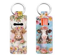 FREEBLOSS 2Pcs Chapstick Holder Keychain Cows Lip Balm Keychain Holder Chap Stick Holder with Clip Lip Balm Sleeve Pouch Lipstick Lip Gloss Holder for Women Gift