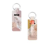FREEBLOSS 2Pcs Chapstick Holder Keychain Lip Balm Holder Keychain Lightweight Lipstick Sleeve Pouch with Bohemian Abstract Face Pattern for Women Girls 1.5x3.8''