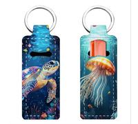 FREEBLOSS 2Pcs Chapstick Holder Keychain Lip Balm Holder Keychain Lightweight Lipstick Sleeve Pouch with Sea Animals Pattern for Women Girls 9.6x3.8cm