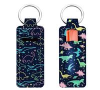 FREEBLOSS 2Pcs Chapstick Holder Keychain Lip Balm Holder Keychain Lightweight Lipstick Sleeve Pouch with Star&Dinosaurs Pattern for Women Girls 1.5x3.8''