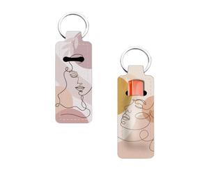FREEBLOSS 2Pcs Chapstick Holder Keychain Lip Balm Holder Keychain Lightweight Lipstick Sleeve Pouch with Bohemian Abstract Face Pattern for Women Girls 1.5x3.8''