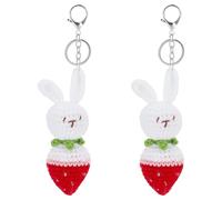 FREEBLOSS 2Pcs Easter Crochet Bunny Keychain Charms Bulk Rabbit Keychain Charms Pendant Crochet Keychains for Easter Women Handbag Earphone Case Decoration Gift, 12.5x4.8cm/4.9x1.9 inch