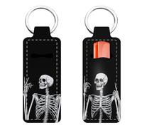 FREEBLOSS 2Pcs Skull Chapstick Holder Keychain 1.5x3.8'' Lip Balm Holder Keychain Lightweight Lipstick Sleeve Pouch with Halloween Skull Pattern for Women Girls, Multicolor, 1.5x3.8''