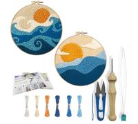 FREEBLOSS 2PCS Sunrise Punch Needle Starter Kits DIY Punch Needle Craft Kit for Beginners with Complete Tools, Yarn, and Instructions, 7.9"