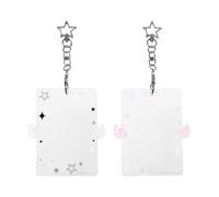 FREEBLOSS 2Pcs Wing-Shaped Photocard Holder Cute Cartoon Photocard Holder Acrylic Clear Card Protector Pouch with Detachable Keychain, Waterproof ID Badge Holders for Women Girls, 3.9 * 3.5inch