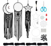 FREEBLOSS 3 Set Black Macrame Dreamcatchers Kit Boho Macrame Dream Catcher DIY Macrame Wall Hanging Boho Wedding Party Decor Home Baby Nursery Decorations