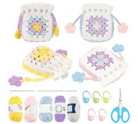 FREEBLOSS 3 Set Crochet Purse Kit Beginners Crochet Kit Complete Crochet Kits for Adults DIY Coin Purse Making Kit with Video Tutorials Crochet Granny Square Purse for Gift