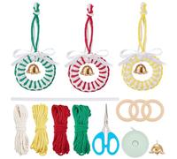 FREEBLOSS 3 Set DIY Christmas Macrame Jingle Bells Ornaments Macrame Christmas Wreath Wall Hanging Christmas Tree Hanging Ornament with Enough Cotton Cord Step-by-Step Tutorials for Beginners