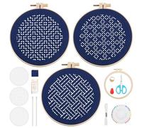 FREEBLOSS 3 Set DIY Sashiko Kit Sashiko Wall Hanging Sashiko Template Kit for Beginner The Traditional Art of Sashiko Kit for Embroidery Lovers with Detailed Instructions