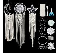 FREEBLOSS 3 Set Moon and Star Macrame Kit Star Moon Dreamcatcher with Instructions Macrame Wall Hanging DIY Boho Wall Art Macrame Wall Decoration for Bedroom Beginners