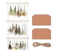 FREEBLOSS 3-Tier Herb Drying Rack with 100pcs Hanging Tags and Twine, Decorative Plant Hanger Herb Dryer Rack for Spices Weed Flowers - Gift for Crafters (Included 30pcs Hooks)