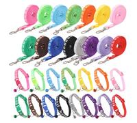 FREEBLOSS 30 Set Dog Collar and Leash Set Adjustable Puppy Collars Soft Polypropylene Identification Collar for Little Dog Walking Training with Hook and Buckle 15 Colors
